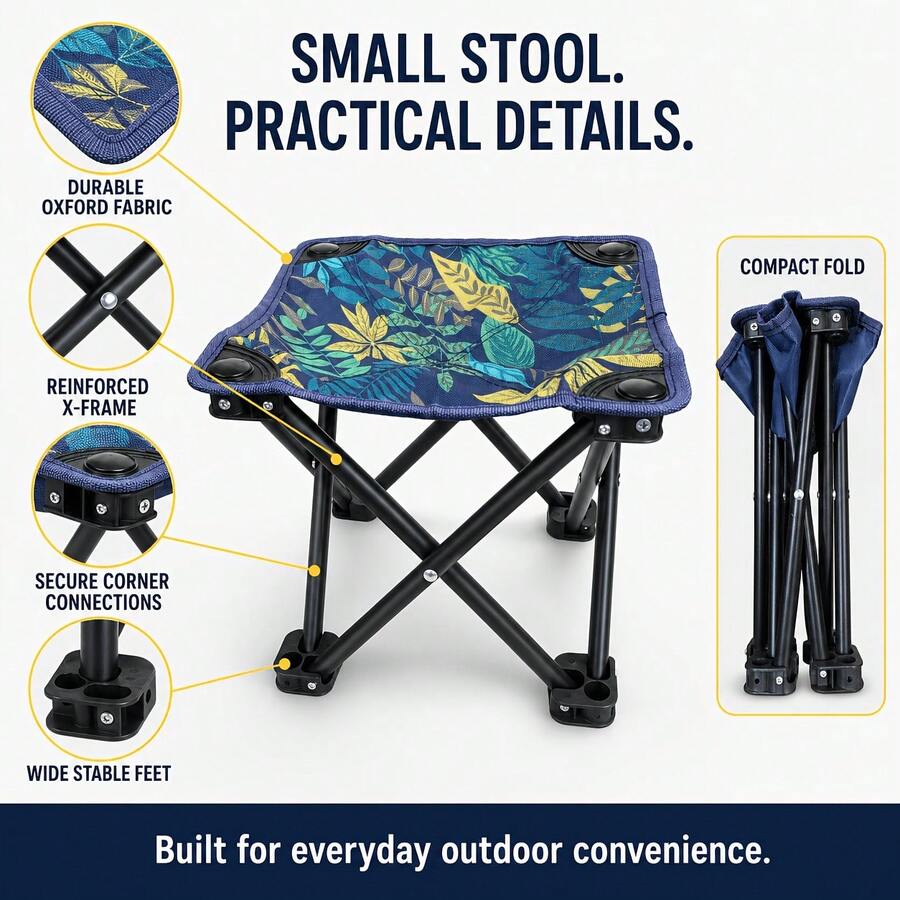 Adult Portable Folding Camping Stool, 1.09 Lbs Lightweight Compact Outdoor Chair, 11.8 Inch Small Stool, Suitable For Fishing, Gardening, Picnic And Activities - Multicolor - View 1