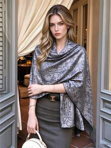 1pc New Shiny Snake Skin Pattern Personalized Shawl Scarf For Women, Elegant Accessory For Evening Dress, Dinner, Travel And Daily Wear, Mid-Length Luxury Metal Pattern Headscarf - Multicolor - View 3