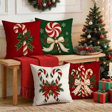 4pcs/1pc Christmas Candy Cane Pattern Pillow Case, No Insert, Single-Sided Printed Pillow Case, Suitable For Living Room, Bedroom, Home Decor, All Season Pillow Case - Multicolor - View 6