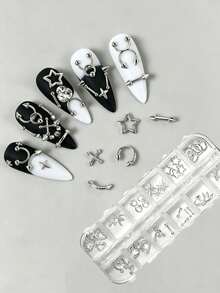 12-Grid Gothic Style Nail Art Decorations 3D Punk Y2K Silver Metal Rivets Star-Shaped Bullet Studs Alloy Pierced Punk DIY Nail Decor Suitable For Home And Nail Salon - Multicolor - View 8
