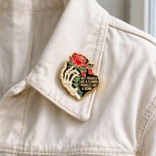 Skeleton Hand Rose Enamel Pin, "Not Fragile Like A Flower Fragile Like A Bomb" Quote Lapel Brooch, Gothic Badge For Backpack Jacket Hat, Cool Gift - Multicolor - View 11
