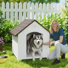 PawHut Cuccia per Cani da Esterno, Taglia Grande e XL, Casetta per Cani in Plastica Impermeabile con Base Rialzata, Finestre e Tetto Spiovente per Giardino, Patio, Terrazza, Casa, 102x94x103 cm, Grigio Chiaro - Tagli Unica - Visualizzare 1