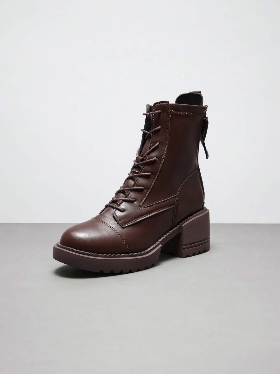 Avansion Fall/Winter 2025 Spring/Autumn New European Boots, Women's Chunky Heel Short Ankle Boots,Boots For Women - Brown - View 1