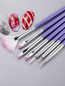 5pcs/7pcs Nail Art Brush, Paint Pen Thread Pen Gradient Smudging Pen Nail Pen Set, Nail Art Home Salon Nail Design Tool (Purple,Black) - Multicolor - View 1