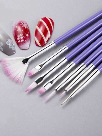 5pcs/7pcs Nail Art Brush, Paint Pen Thread Pen Gradient Smudging Pen Nail Pen Set, Nail Art Home Salon Nail Design Tool (Purple,Black)