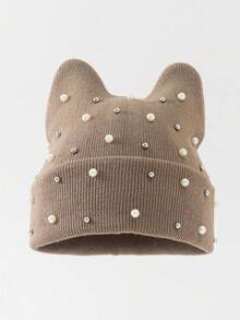 1pc Men's Y2K Rhinestone Cat Ear Knit Hat, Pearl Decor Hip Hop Beanie, Outdoor Warm Brimless Cap, Suitable For Street Outdoor Punk Hip Hop - Multicolor - View 15