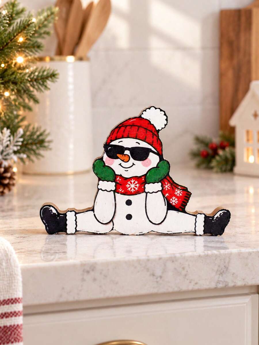 1pc Christmas Desktop Ornaments Creative Shaped Decorations Cute Cartoon Style Standing Signs Perfect For Christmas Winter And Holiday Decor In Farmhouse Style Homes On Shelves And On Mantelpieces