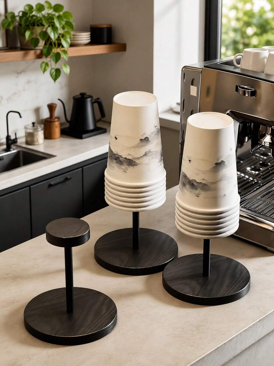 Wooden Coffee Cup Holder - Vertical Countertop Paper Cup Dispenser/Storage Rack; Space-Saving, Suitable For Home Kitchen, Coffee Bar, Office And Cafe; Modern Minimalist Design. - Multicolor - View 1
