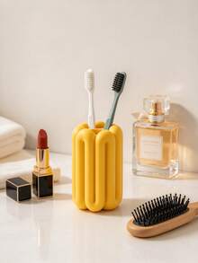 3D Printed Minimalist Fashion Toothbrush Holder Bathroom Cup Storage Rack Electric Toothbrush Holder, Unique 3D Design, Stable And Anti-Tip. Can Simultaneously Hold Electric Toothbrush, Regular Toothbrush And Cup, Organize Toiletries Neatly, Say Goodbye To Cluttered Countertop. Compact And Space-Saving, Fits Bathroom Sink, Practical Bathroom Desktop Storage Decor, Create A Clean And Tidy Bathroom Environment. - Multicolor - View 6