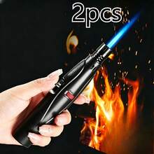2PCS Windproof Jet Flame Lighter - Refillable Adjustable Butane Lighter With Lock, Suitable For Outdoor Camping BBQ, Ideal Gift Set (Gas Not Included) - View 1