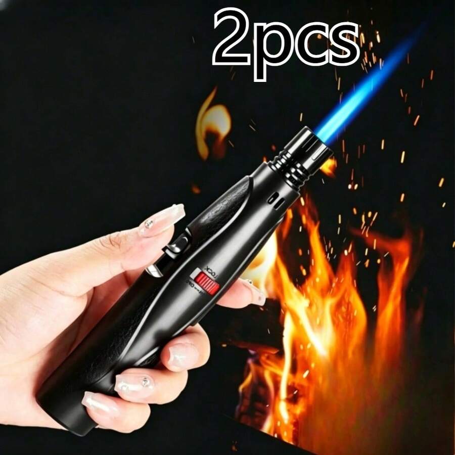 2PCS Windproof Jet Flame Lighter - Refillable Adjustable Butane Lighter With Lock, Suitable For Outdoor Camping BBQ, Ideal Gift Set (Gas Not Included) - View 1