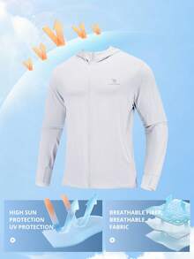 Men's UPF 50+ Long Sleeve Full Zip Sun Protection Hoodie, SPF UV Protection Lightweight Jacket, Sun Protection Clothing - Flowing Cloud White - View 4