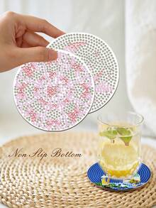DIY Diamond Painting Coasters Set, Flower Painting Pattern Round Diamond Painting Coasters With Coasters, Hand-Made Insulation Pads For Home Decoration. - A - View 5