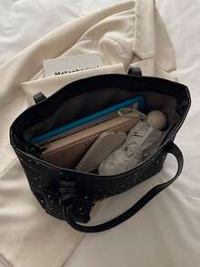 Korean Style Shoulder Large Bag Women's New Fashion Large Capacity Commuting Niche Design Tote Bag - Black - View 7