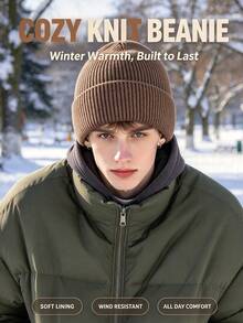 1pc Winter Thermal Lined Knit Hat, Unisex Windproof Warm Beanie For Outdoor Sports And Cycling - A - View 2