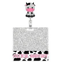 1pc Acrylic Glitter Cow Print Retractable Badge Reel ID Name Tag Holder For Healthcare Workers - A - View 10