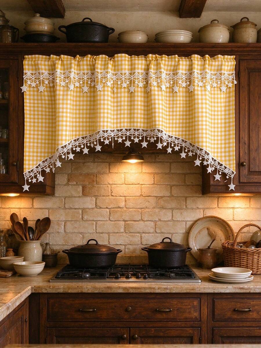 1pc Vintage Linen Soft Texture Linen Material Plaid With Star Tassel ...