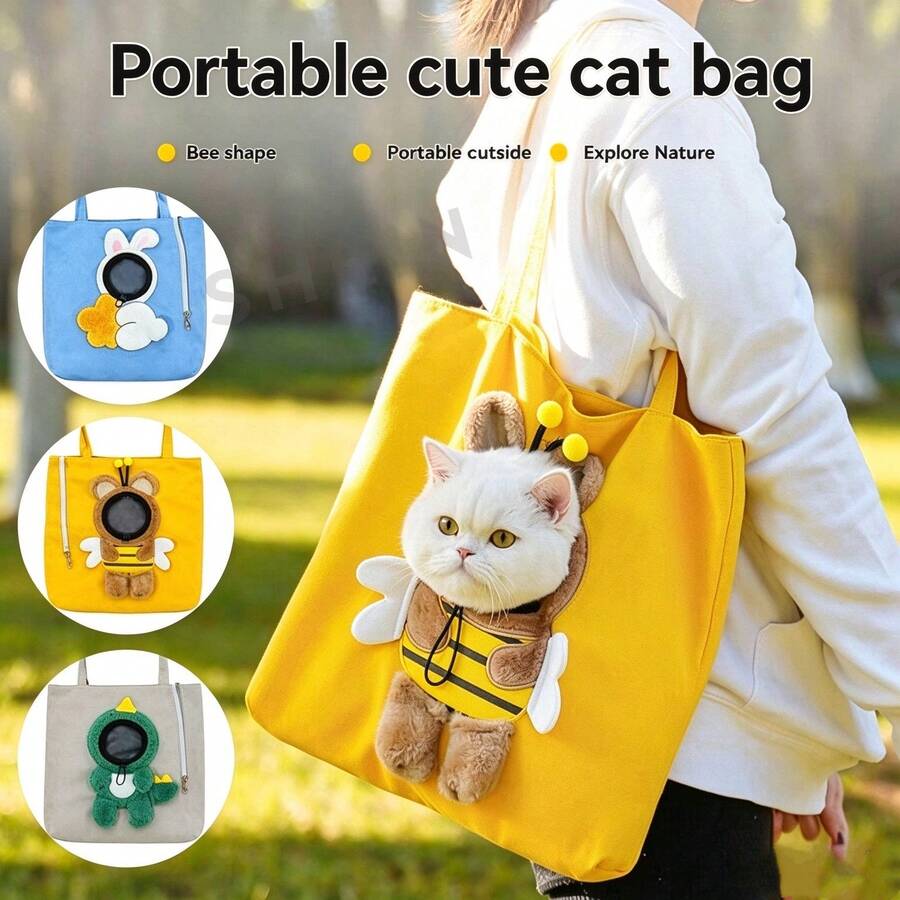 1PC Cartoon Animal Shaped Pet Travel Shoulder Bag, Head-Out Opening Design, Relieves Travel Anxiety, Equipped With Safety Buckle To Prevent Pet Escape, Suitable For Small Cats And Dogs Short Trips, Park Walking Carrying Bag - Multicolor - View 1