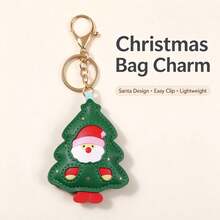 1Pc Cute Y2K Christmas Tree Keychain, Aesthetic Kawaii Santa Claus Charm, Coquette PU Leather Pendant For Bags - Multicolor - View 7