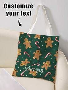 1pc Christmas Custom Canvas Tote Bag,Personalize With Your Name /Text,Large Lightweight Stylish Carryall For Travel Party Daily Shopping,Perfect Gift - Multicolor - View 10
