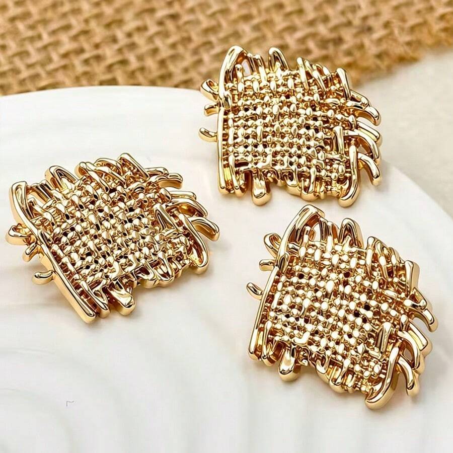 10pcs 18/20/23mm Gold Square Buttons, Woven Texture Metal Buttons, Sewing DIY Crafts - Gold Square - View 1
