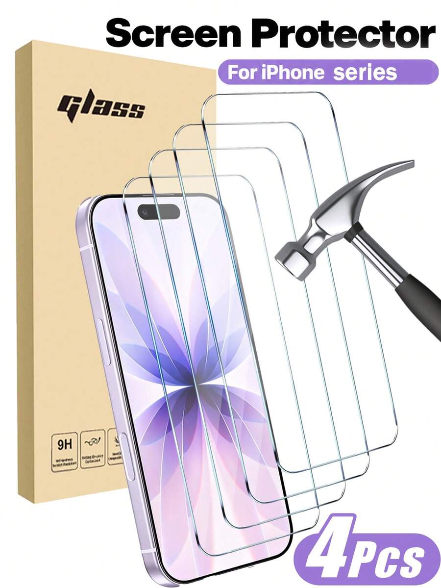 4Pcs High Transparent Clear Shatterproof Wear-Resistant Tempered Glass Full Screen Protective Film Compatible With Iphone 18Pro Max/18Pro/17/16/15/14/13/12/11, High Clarity Cellphone Screen Guard Film, Popular Mobile Phone Screen Protector Accessorie - Clear - View 1