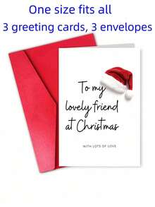 6pcs Christmas Card With Envelope - "To My Lovely Friend At Christmas" Festive Santa Hat Greeting For Friends, Besties & Loved Ones, Holiday Gift, Blank Inside - Multiple Styles - View 9