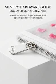 Christian Dior Cherry Blossom Edition Translucent Mesh Cosmetic Pouch, Delicate Floral Cherry Petal Embroidery Zipper Travel Makeup Storage Bag For Women - White - View 5
