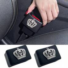 1pc/2pcs Creative Bling Crown Pattern Car Seat Belt Base Protector Cover, Shiny Rhinestone Car Seat Belt Base Protective Cap, Anti-Collision Anti-Scratch, Car Interior Decoration Auto Accessories - Creative Crown Pattern - View 1