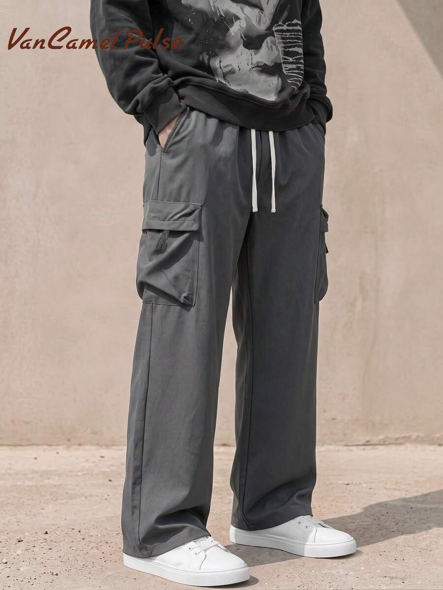 Vancamel Pulse Men's Multi-Pocket Drawstring Long Pants, Outdoor Casual Versatile Functional Cargo Pants - Dark Grey - View 1
