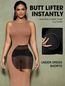 1pc Women's Body Shaping Micro-Sculpting Butt Lift Tummy Control Safety Pants Peach Shape Natural Buttocks Seamless Detachable Butt Pads - Black - View 6