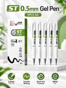 Bộ 5 bút trung tính màu trắng nhanh khô, ngòi 0.5mm mực đen, ngòi ST mịn, viết mượt, mực chảy đều, thiết kế thân bút trắng tối giản, cầm thoải mái, bút luyện thi cho học sinh, phù hợp ghi chép trên lớp, viết bài tập về nhà, ghi chép văn phòng, viết nhật ký và học tập hàng ngày - Bộ - Xem 8