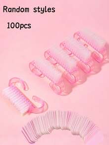 50/100pcs Transparent Acrylic Soft Bristle Nail Brush, Odorless Manicure Care Tool Set, Ergonomic Handle, Suitable For Home And Hair Salon Use, Essential For Manicure Care | Transparent Design | Soft Bristle Brush, Nail File - Pink - View 5