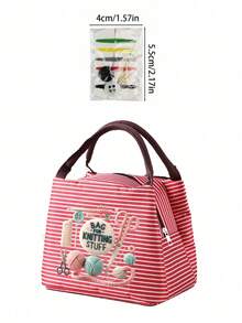 Tas Tangan dengan Motif Benang, Gunting, dan Jarum Rajut, Tempat Penyimpanan Alat Jahit, Kosmetik, dan Barang-Barang Pribadi Kecil. Berbagai Kombinasi Warna Garis-Garis Segar, Cocok untuk Pecinta Kerajinan Tangan dan Pengguna Komuter, Gaya Kerajinan Tangan Artistik yang Menenangkan, Ideal sebagai Hadiah Kreatif Praktis untuk Anak Perempuan yang Suka Merajut dan Menjahit - MultiWarna - View 15