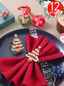 Tkvega • Home 12pcs Christmas Tree Napkin Rings, Christmas Napkin Rings And Napkins Set, Christmas Dinner Table Decor, Suitable For Room Decor, Table Decor, Home Decor, Perfect For Christmas, Party, Birthday, Wedding And Dinner Buffet Table Elegant Minimalist Decoration - Multicolor - View 10