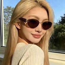 1pc Women's New Old Money Style Tea Color Vintage Cat Eye Glasses Frame, Commute Versatile Eyewear - Multicolor - View 4