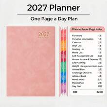 2027 Brown A5 Daily Planner Notebook PU Leather Hardcover Schedule Book With Colorful Index Divider Pages, Daily/Monthly/Yearly Goal Setting Pages, Suitable For Business, Office, Study, Home, Back To School, Teacher's Day, Nurse's Day, Business Gift, New Year Gift - A5 - View 12