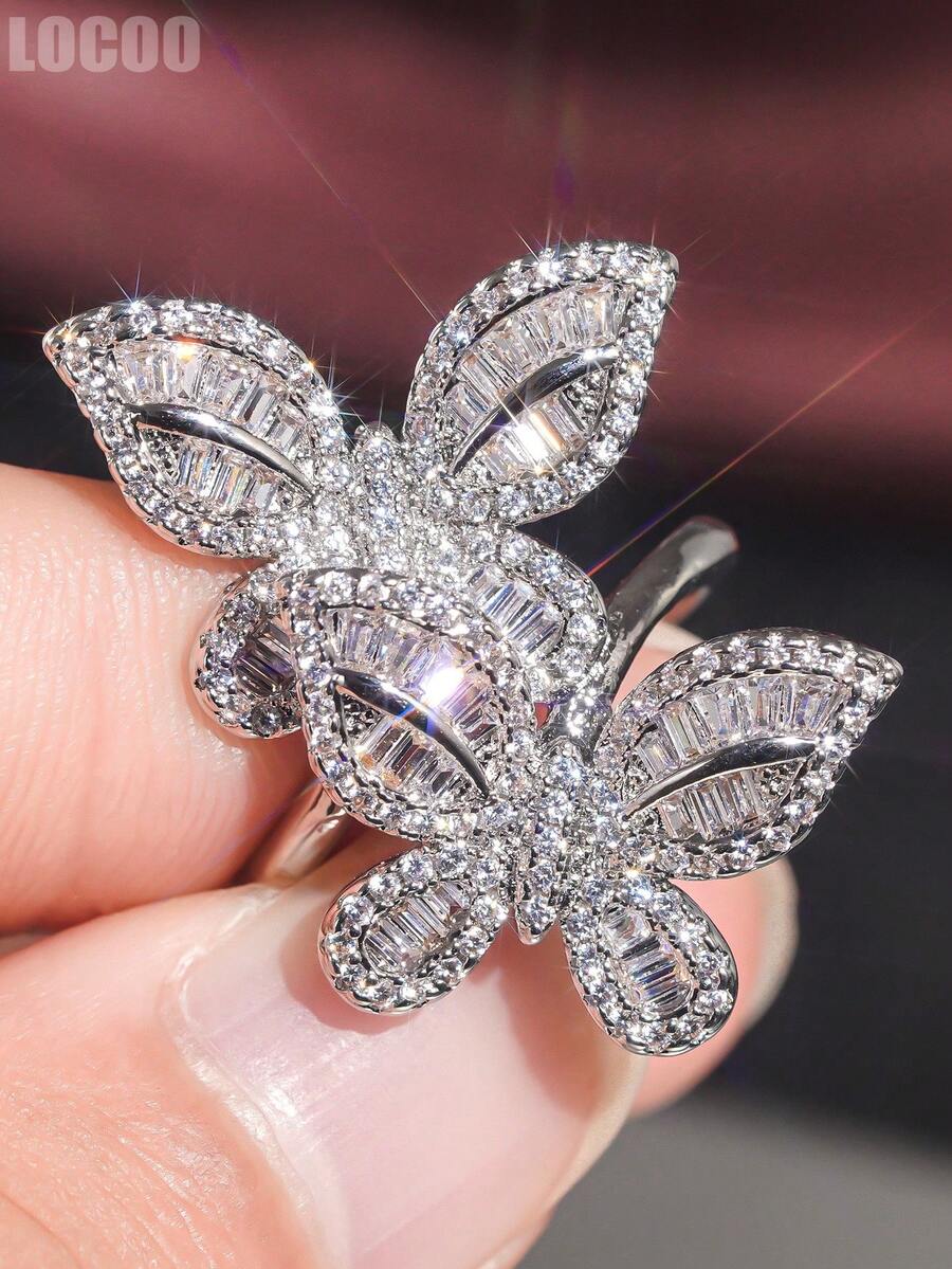 1pc Romantic Cubic Zirconia Ring, Women's Wedding Engagement Party Jewelry, Valentine's Day Gift - 1# - View 1
