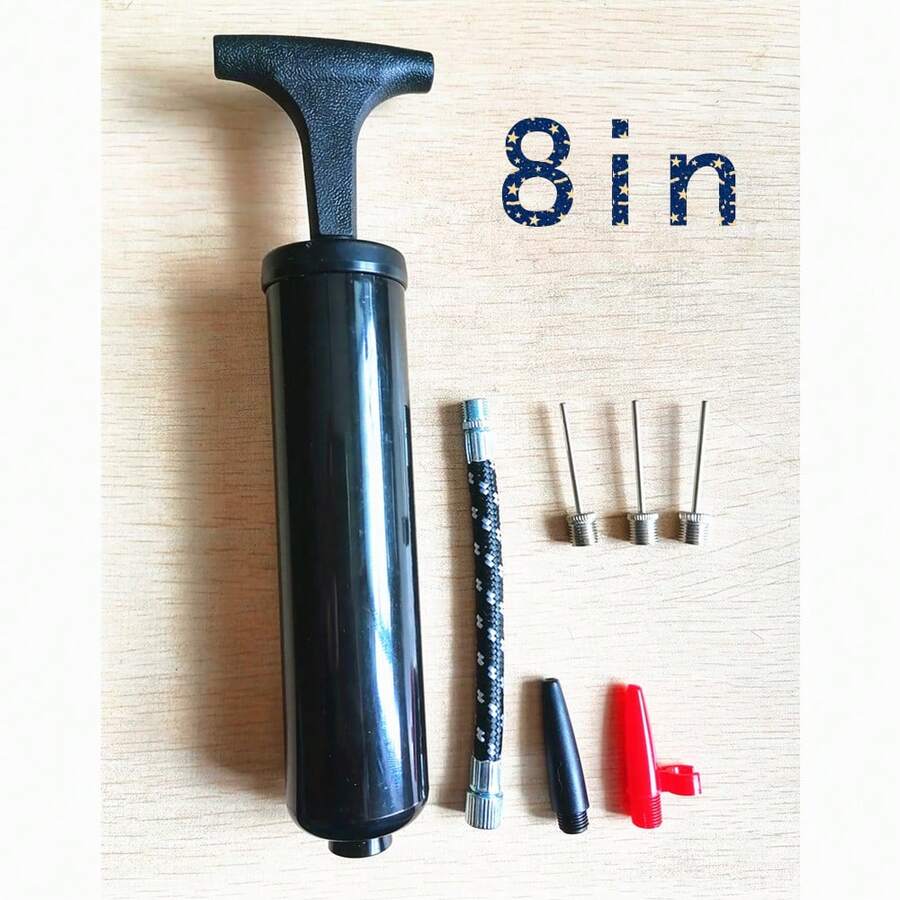 8 Inch Air Pump Sports Outdoor Team Sports Accessories Inflatable Device Accessories 7-Piece Set Combination Basketball Football Volleyball Inflatable Equipment Air Pump Inflatable Cylinder Includes Multiple Accessories Also Suitable For Small Balls Balloons Inflatable Animal Yoga Balls Portable Air Pump - Black - View 1
