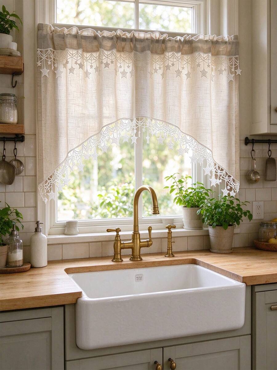 1pc Vintage Linen Soft Texture Solid Color Star Tassel Trim Kitchen ...
