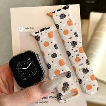 1pc Dual-Color Pumpkin Pattern Silicone Watch Band For Halloween, Thanksgiving, Suitable For Men And Women, Fashionable Holiday Gift, Compatible With Apple Watch 38mm 40mm 41mm 42mm 44mm 45mm 46mm 49mm, Series Ultra SE S12/S11/S10/SE/8/7/6/5/4/3/2/1, Daily Sports Waterproof Casual Watch Strap Accessory - Multicolor - View 2