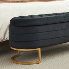 Modern Upholstered Bench / Velvet Bench / Easy Assembly / Robust And Stable Metal Legs / Storage Under Seat / Suitable For Bedroom, Living Room And Hallway - Black - View 4