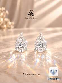 AnlaScheer 1pc S925 Sterling Silver Pear-Shaped Moissanite Flat Back Piercing Stud Earrings, Multiple Sizes, Silver Color Exquisite Jewelry For Women - Silver - View 2