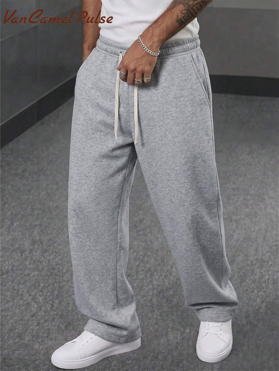 Vancamel Pulse Men's Solid Color Fashion Long Pants, Comfortable Casual Straight Leg Trousers For Daily Wear - Light Grey - View 1