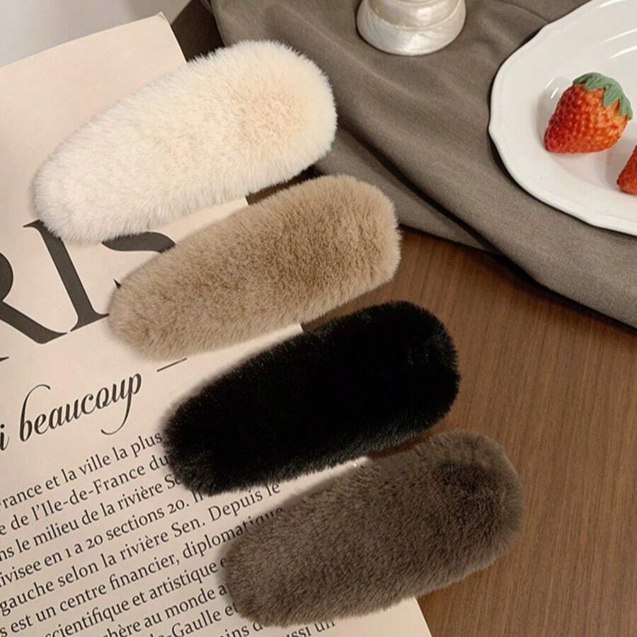 4pcs Women's Autumn/Winter Fairy Cute Black White Brown Plush Hair ...