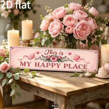 1pc 2D Flat Printed Vintage Wooden Sign Decor "This Is My Happy Place", Pink Rose Design, Retro Style Wall Art, Suitable For Home, Bedroom, Patio, Garage - Perfect Housewarming Gift - A - View 1