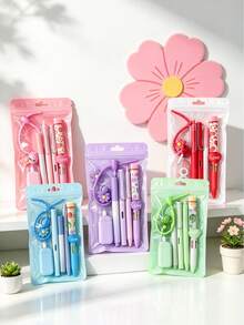 1 Set New Dopamine Floral Stationery Set, Macaron Multi-Color Student Stationery Gift Pack, Highly Attractive Transparent Bag Packaging, Back To School Stationery, Classroom Reward Gift, Suitable For Daily Class Writing, Classroom Notes, Homework Calculation, One Set Includes Writing, Correcting, Pencil Sharpening Tools, One-Stop Satisfaction Of Basic Learning Needs, Back To School Gift, Classroom Activity Reward, Birthday Small Gift, Training Institution Enrollment Gift, Macaron Color Palette Full Of Girly Charm - Multicolor - View 2