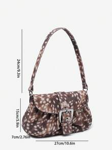 1pc Vintage Button Decor Leopard & Deer Print Pleated Cloud Flap Chain Underarm Tassel Bag, Suitable For Date, Outing And Party - Multicolor - View 6