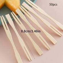 50/100/200/300pcs Bamboo Mini Forks - 3.5 Inch Disposable Cocktail And Fruit Forks, Suitable For Parties, Weddings And Desserts - Smooth Edge Design - Multicolor - View 15
