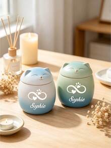 Cute Cat Design Pet Urn Ceramic Jar, Personalized Name & Date Engraved Memorial Keepsake, Sealed Ash Storage Container, Pet Memorial Sympathy Gift, Cute Desktop Pet Memory Vessel, Suitable For Cat & Dog Lovers - Multicolor - View 7